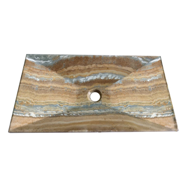 Light Brown Onyx Rectangular Above-Counter Bathroom Sink