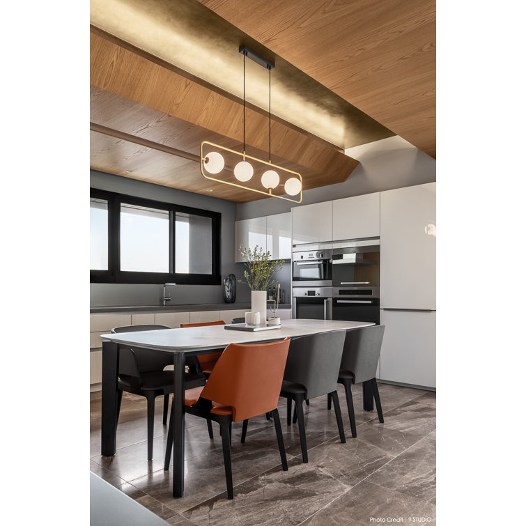 Amaia Opal Glass & Copper 4-Light Black Pendant