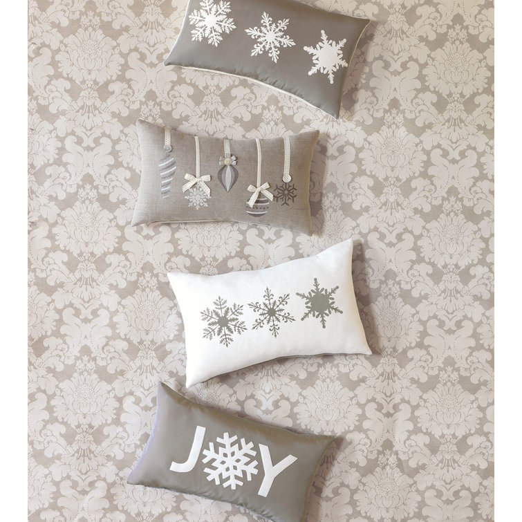 Festive Linen Lumbar Pillow with Appliqued Ornaments