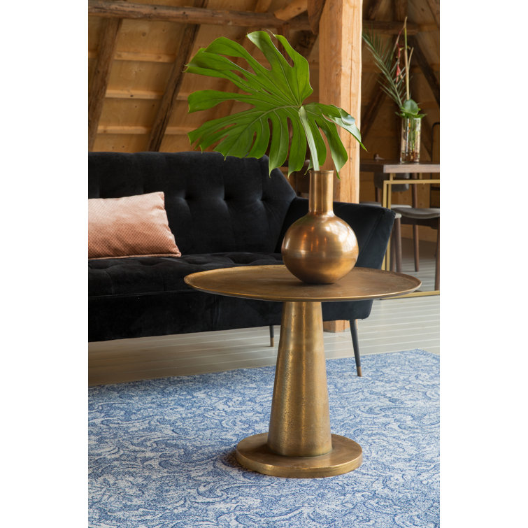 Moroccan Inspired Brass Round Pedestal End Table