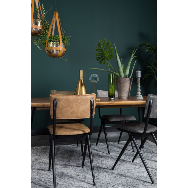 Brown PU Leather Upholstered Side Chair with Metal Legs