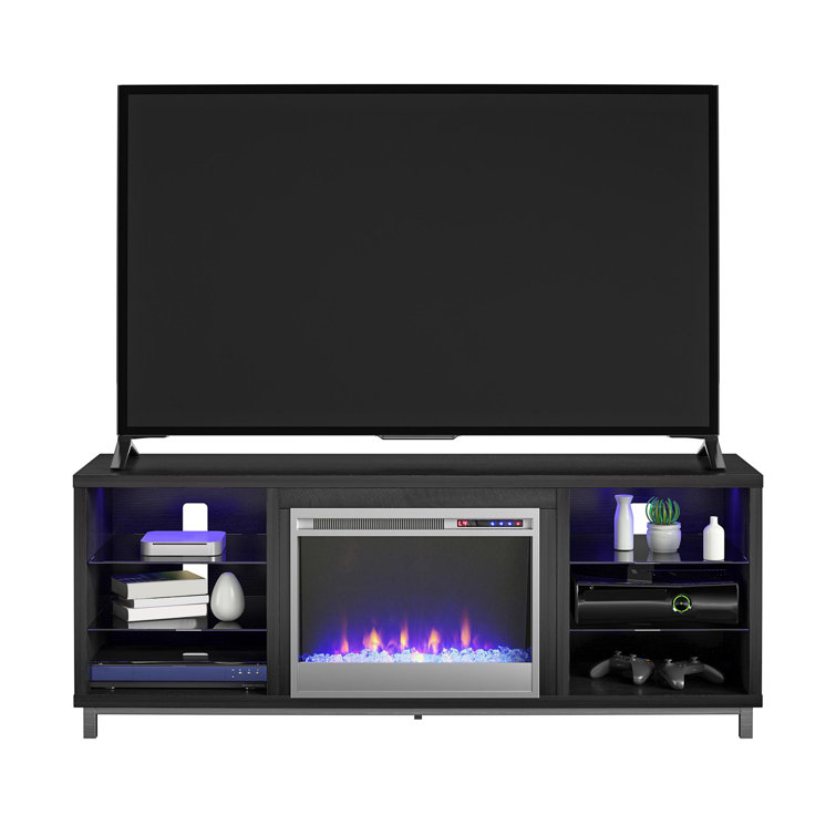 Black Oak 65" Fireplace TV Stand with Shelves