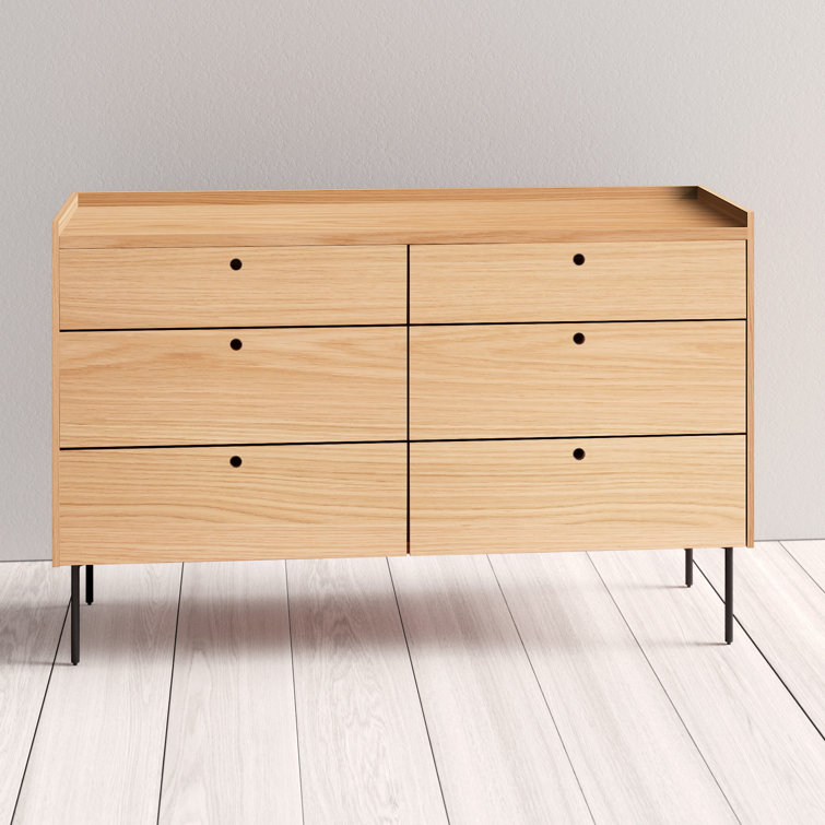 White Oak Mid-century 6-Drawer Double Dresser with Soft Close