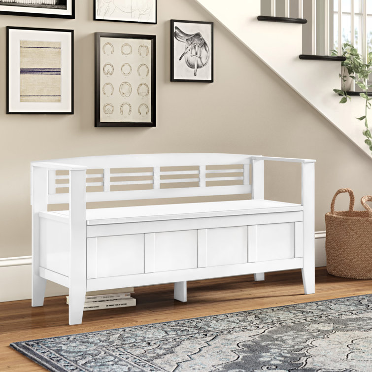 Elegant White Solid Pine 48" Entryway Storage Bench with Backrest