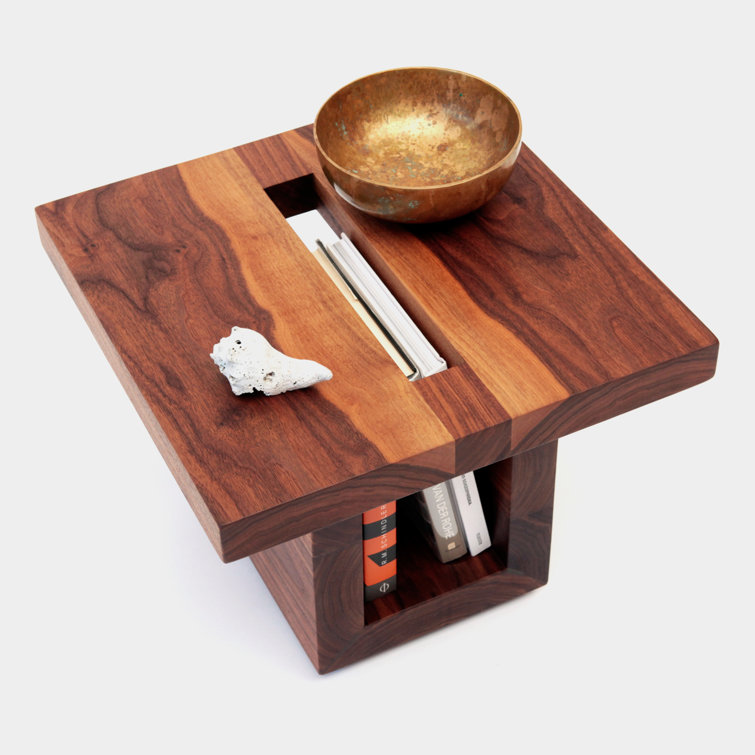 ARTLESS SQ18 Solid Walnut Square End Table with Book Slot