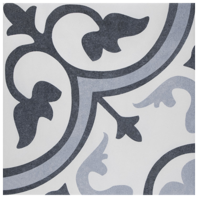 Amberes Azul II 13" x 13" Blue and White Ceramic Wall & Floor Tile