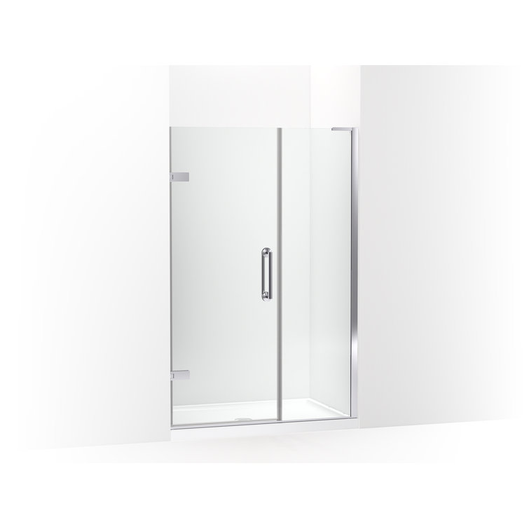 Bright Polished Silver Frameless Pivot Shower Door with Clear Glass