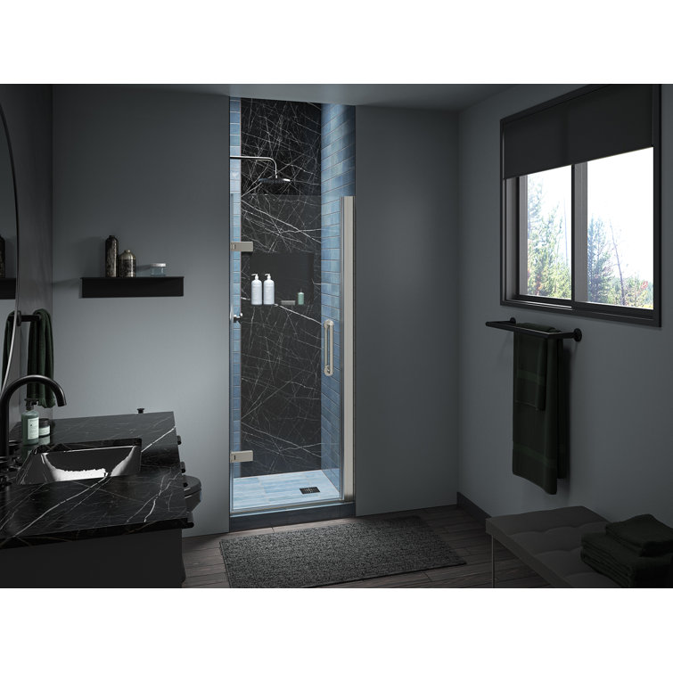Anodized Brushed Nickel Frameless Pivot Shower Door with Crystal Clear Glass