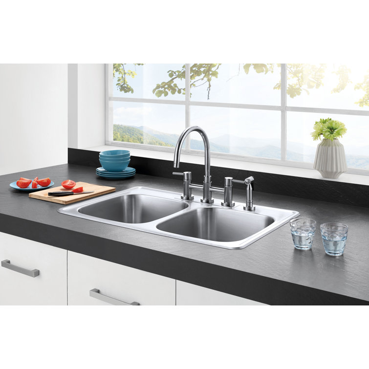 Brushed Stainless Steel Double Bowl Drop-In Kitchen Sink