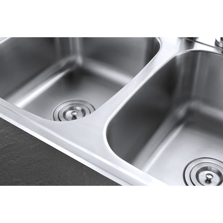 Brushed Stainless Steel Double Bowl Drop-In Kitchen Sink