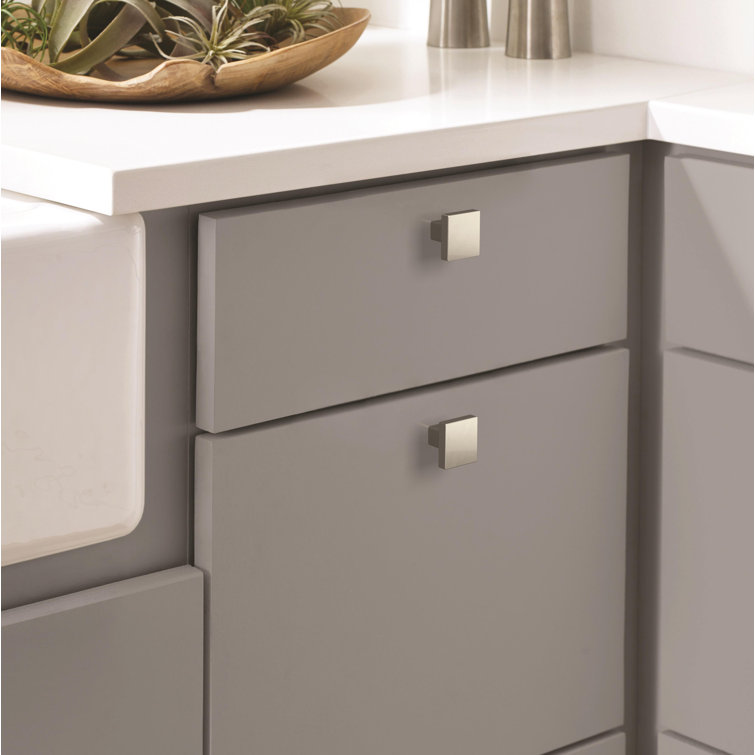 Satin Nickel Square Modern Cabinet Knob with Mounting Hardware