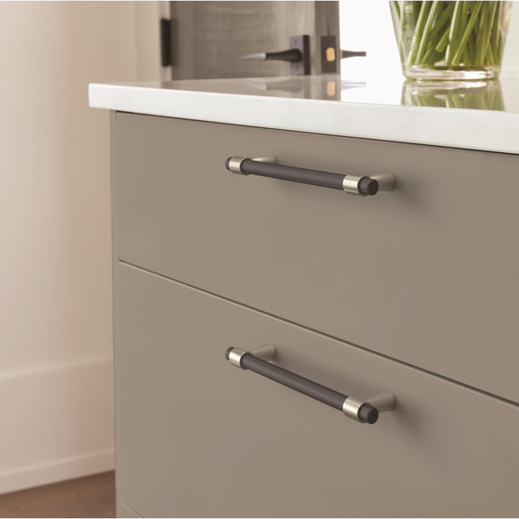 Matte Black and Satin Nickel Modern Bar Pull with Mounting Hardware