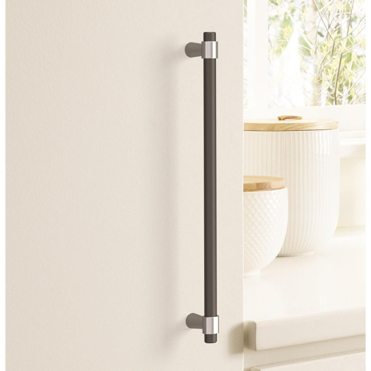 Modern Matte Black and Chrome Cabinet Bar Pull with Mounting Hardware