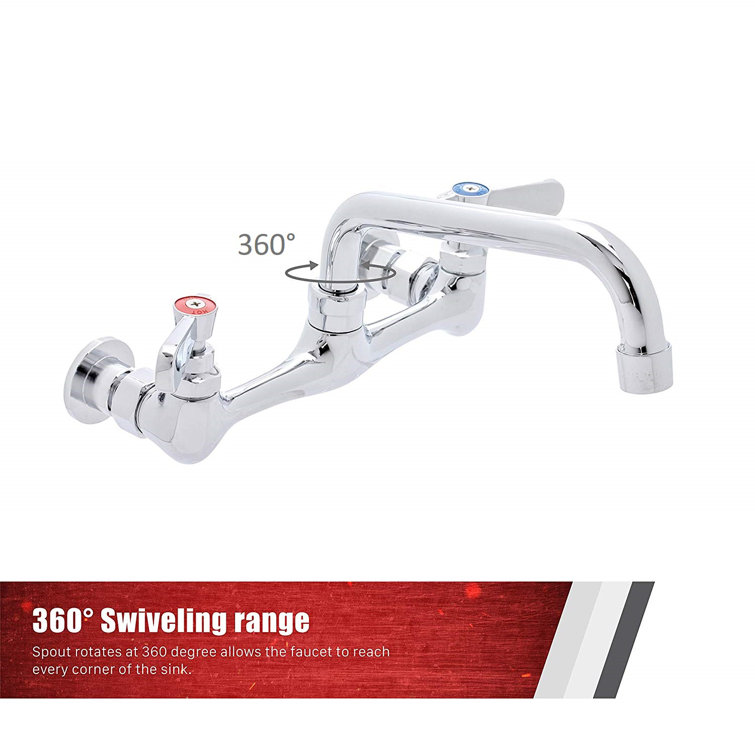 16" Polished Chrome Brass Wall Mount Kitchen Faucet
