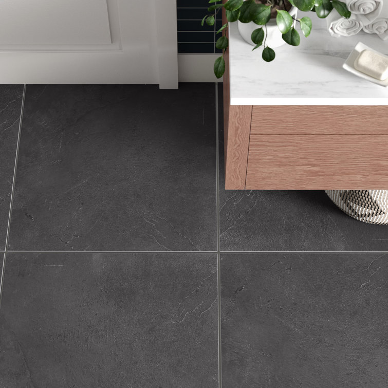 Montauk 24'' x 24'' Black Slate Wall and Floor Tile
