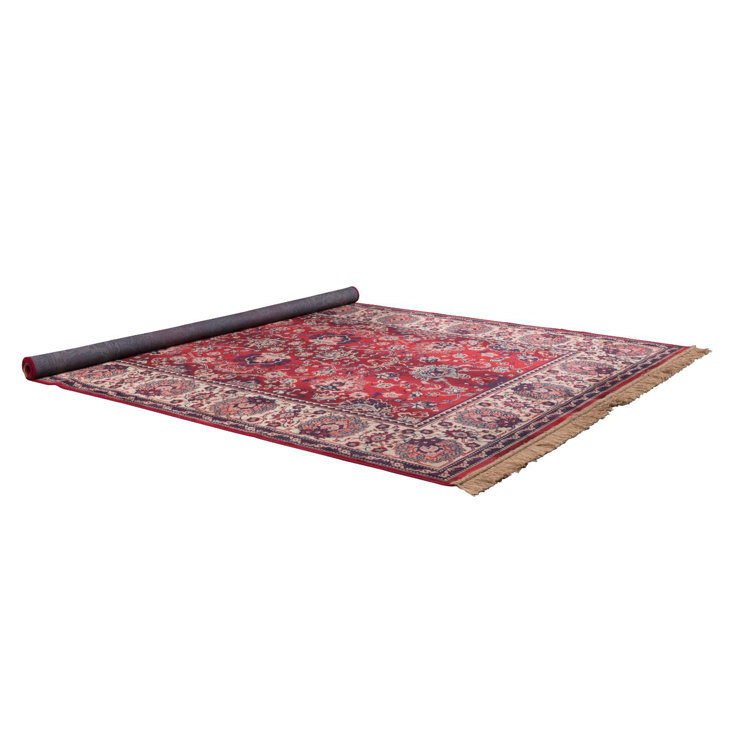 Old Red Rectangular Oriental Cotton and Synthetic Rug