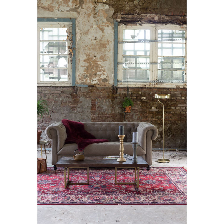 Old Red Rectangular Oriental Cotton and Synthetic Rug