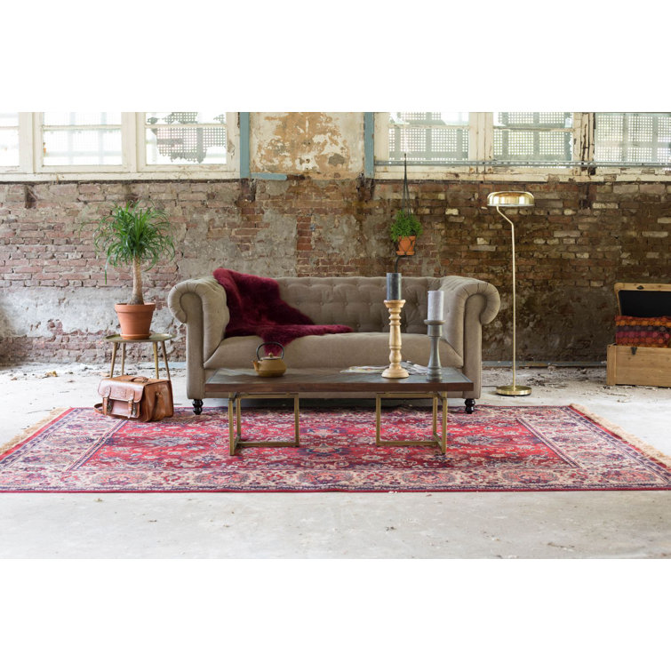 Old Red Rectangular Oriental Cotton and Synthetic Rug