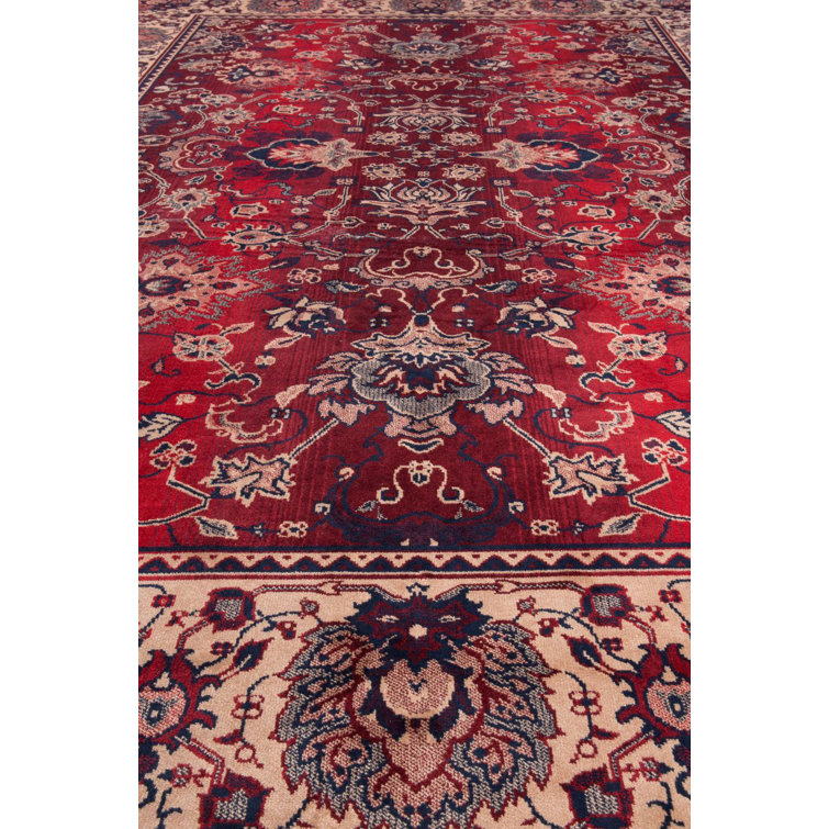 Old Red Rectangular Oriental Cotton and Synthetic Rug