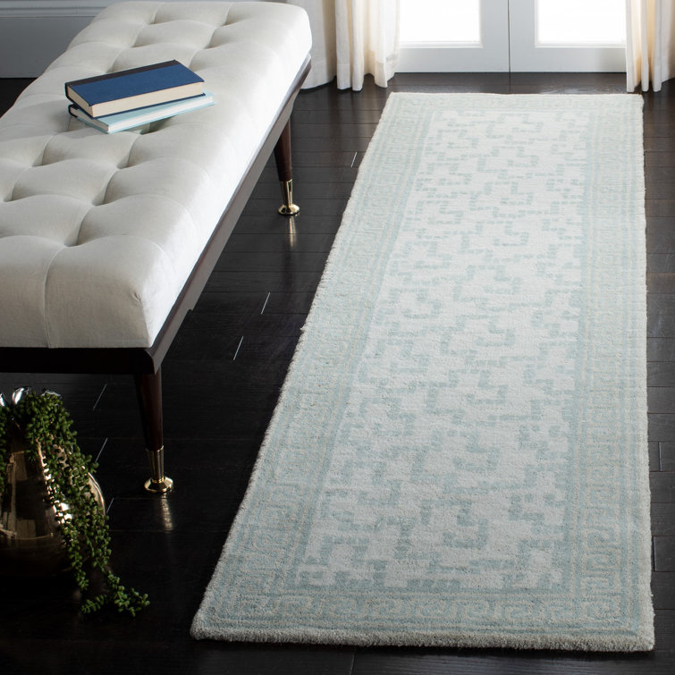 Rainwater Blue Hand-Tufted Wool Geometric Runner Rug
