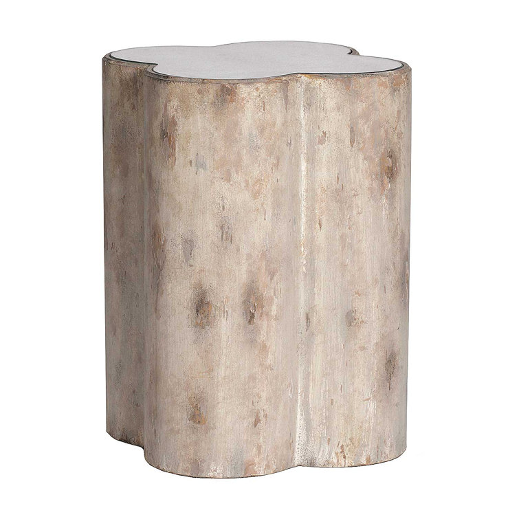 Cassandra Dove Distressed Quatrefoil Mirrored End Table