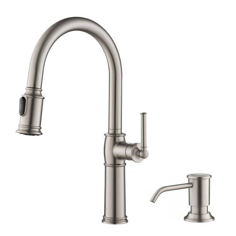 Sellette Spot Free Stainless Steel Pull-Down Kitchen Faucet with Soap Dispenser