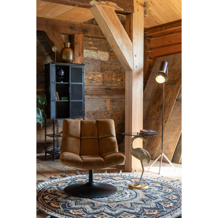 Gold Cast Aluminum Crane Base End Table with Glass Top