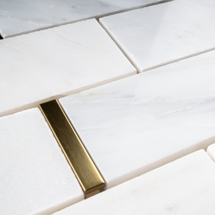 Gold and White Marble Brick Mosaic Wall Tile Sheet