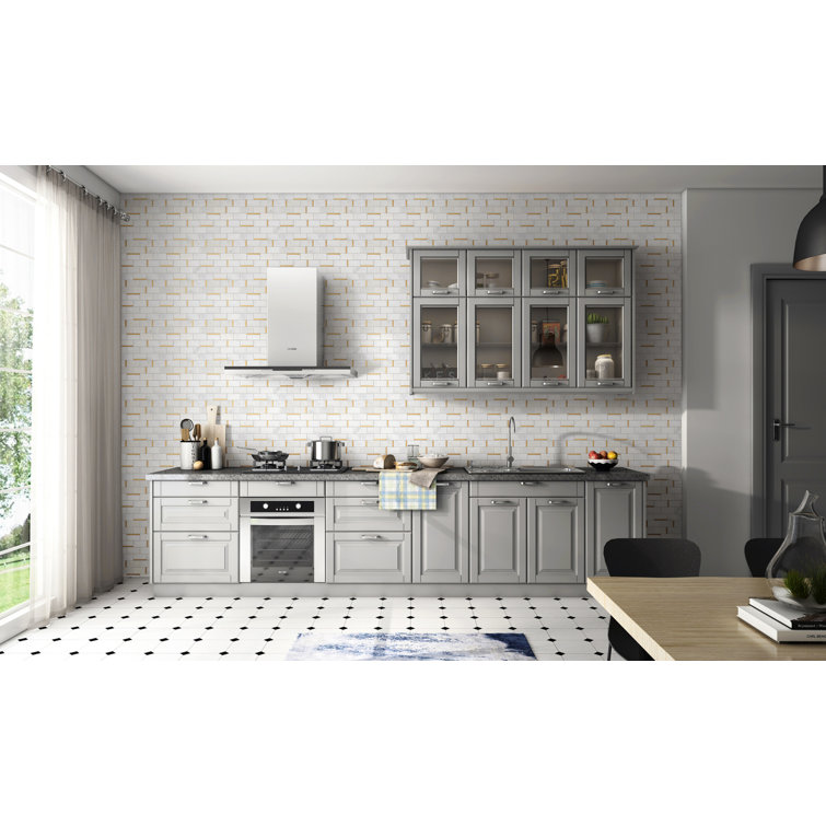 Gold and White Marble Brick Mosaic Wall Tile Sheet