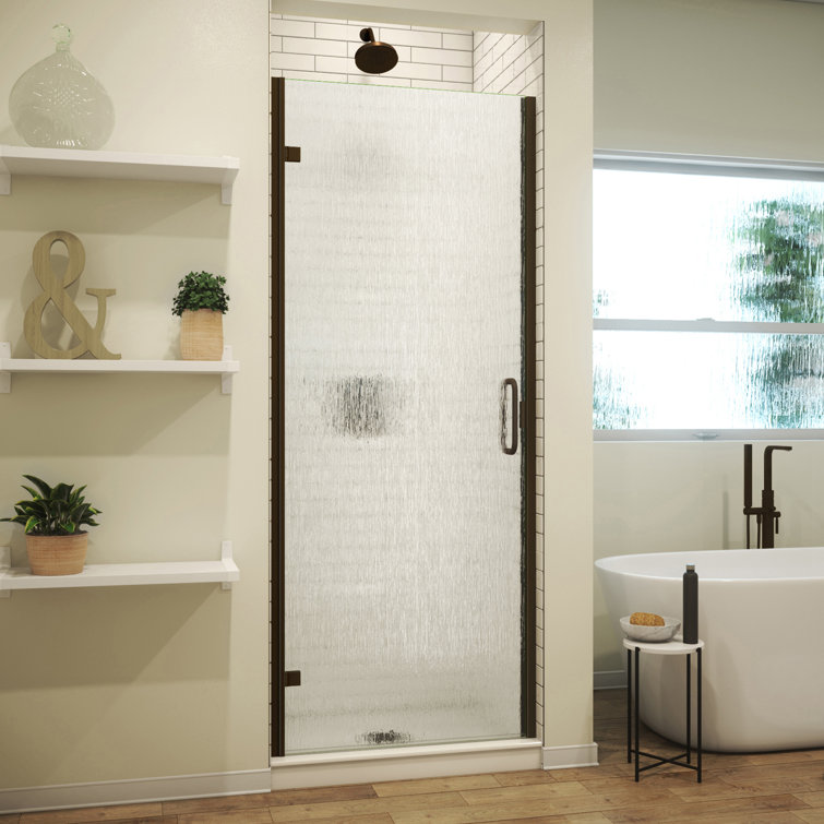 Bronze 28" x 67" Hinged Semi-Frameless Shower Door with Rain Glass