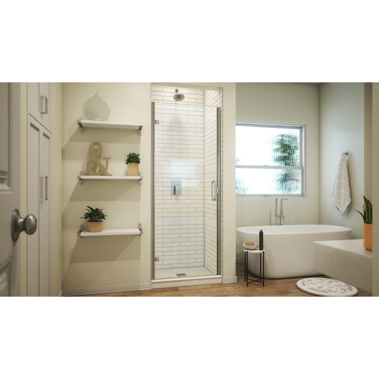 Brushed Nickel Clear Glass Semi-Frameless Hinged Shower Door