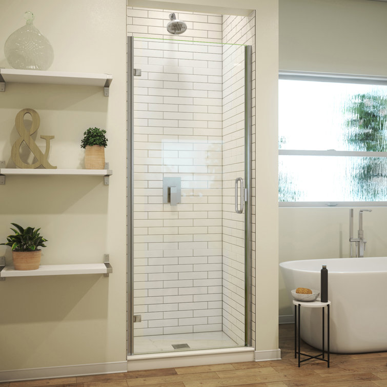 Brushed Nickel Clear Glass Semi-Frameless Hinged Shower Door