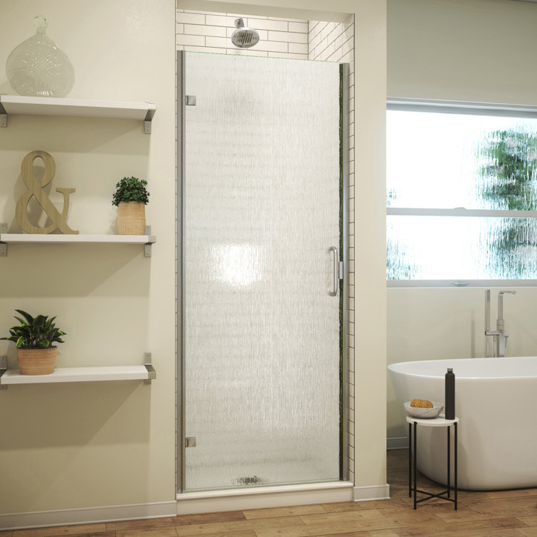 Brushed Nickel 32" x 67" Semi-Frameless Hinged Shower Door with Rain Glass