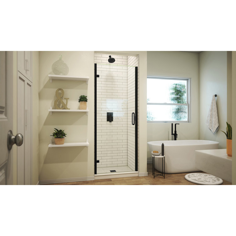 Matte Black Semi-Frameless Hinged Shower Door with Clear Glass