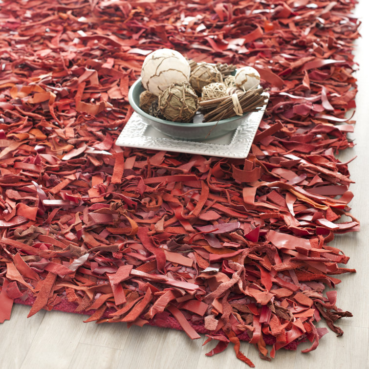 Hand-Knotted Red Leather Shag 8' x 10' Area Rug
