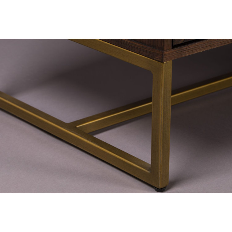 Class 71'' Acacia Wood Herringbone Sideboard with Brass Finish
