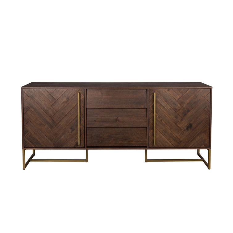 Class 71'' Acacia Wood Herringbone Sideboard with Brass Finish