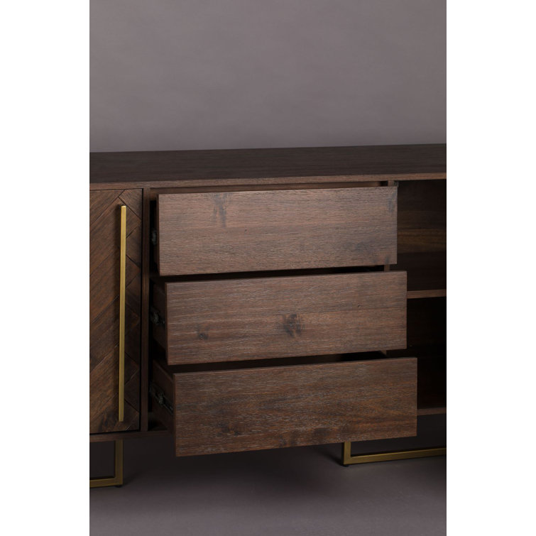Class 71'' Acacia Wood Herringbone Sideboard with Brass Finish