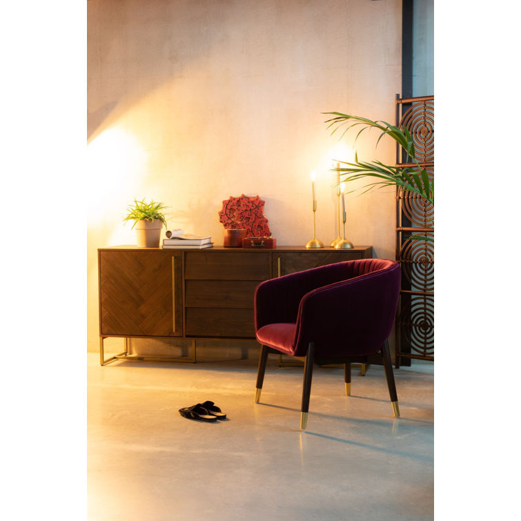 Class 71'' Acacia Wood Herringbone Sideboard with Brass Finish