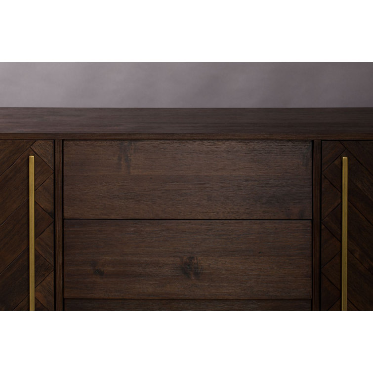 Class 71'' Acacia Wood Herringbone Sideboard with Brass Finish