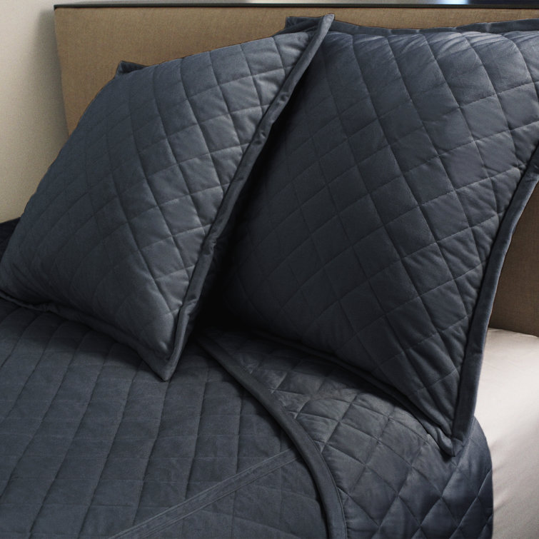 King Size Indigo Linen Quilted Coverlet Set with Euro Shams