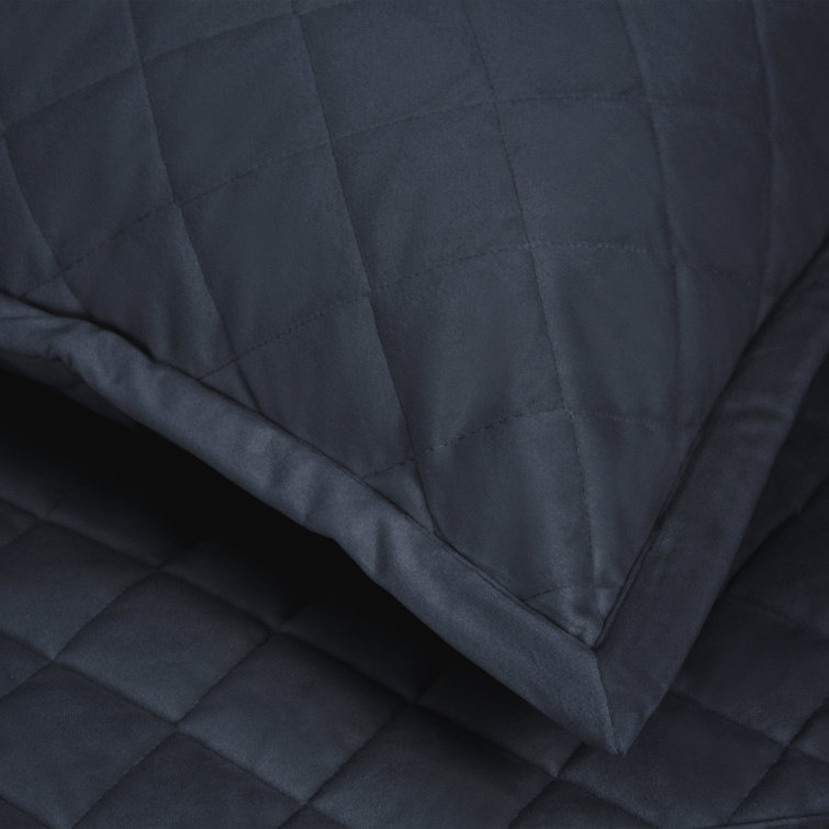 King Size Indigo Linen Quilted Coverlet Set with Euro Shams