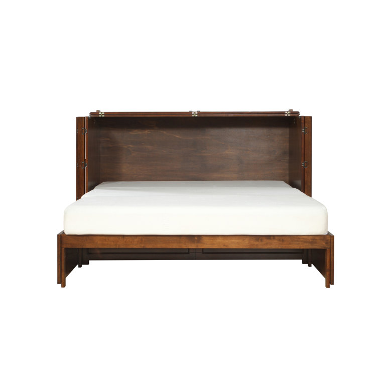 Queen Tobacco Wood Frame Murphy Bed with Storage Drawers