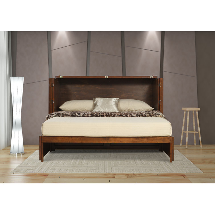 Queen Tobacco Wood Frame Murphy Bed with Storage Drawers