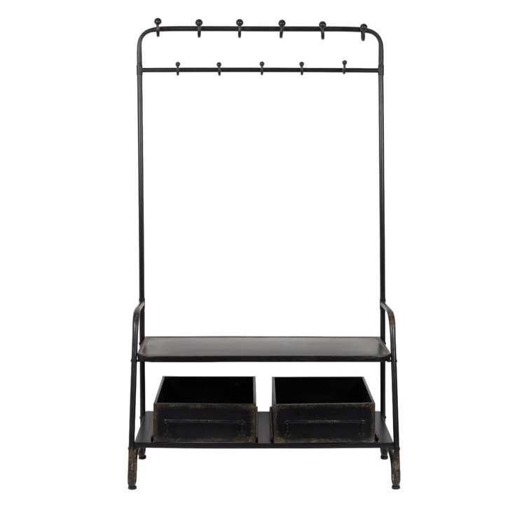 Lucius Black Iron Freestanding Coat Rack with Storage Boxes