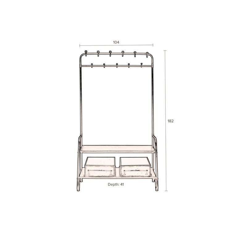 Lucius Black Iron Freestanding Coat Rack with Storage Boxes
