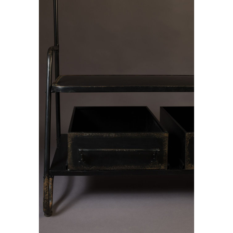 Lucius Black Iron Freestanding Coat Rack with Storage Boxes