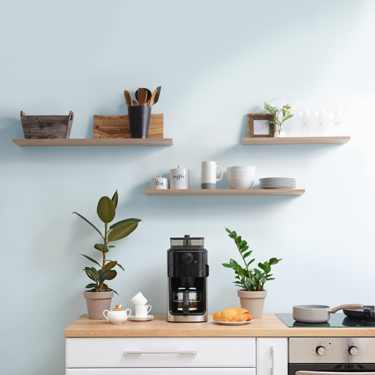 White Ultra Slim Floating Wood Wall Shelves, Set of 2