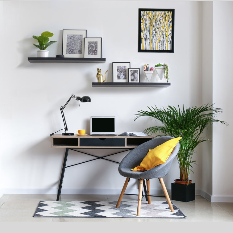 White Ultra Slim Floating Wood Wall Shelves, Set of 2