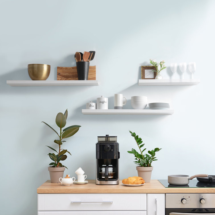 Black Wood Ultra Slim Floating Wall Shelves, 24" Set of 2